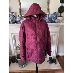 Xersion Women’s Plus Size 2X Hooded Puffer Jacket Gray Quilted Maroon Zip Up
